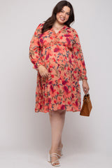 Mauve Floral Ruffle V-Neck Maternity Plus Dress