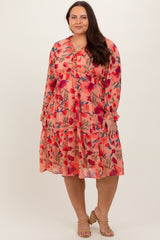 Mauve Floral Ruffle V-Neck Maternity Plus Dress