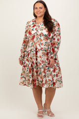 Ivory Floral Ruffle V-Neck Plus Dress