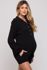 Black Button Up Maternity Sweater Romper