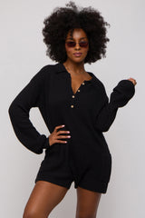 Black Button Up Sweater Romper