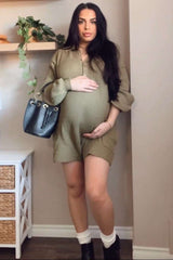 Olive Button Up Maternity Sweater Romper