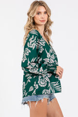 Forest Green Floral V-Neck Long Sleeve Blouse