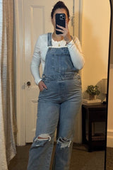 Light Wash Distressed Maternity Overalls