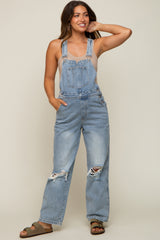 Light Wash Distressed Maternity Overalls