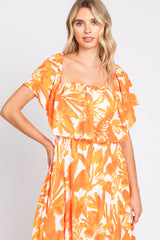 Orange Floral Off Shoulder Flounce Maxi Dress