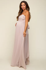 Taupe Sweetheart Convertible Chiffon Maternity Gown