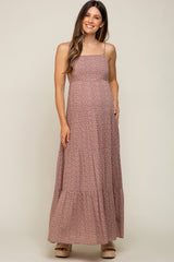 Mauve Ditsy Floral Tiered Maternity Maxi Dress