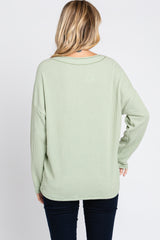 Light Olive Ribbed V-Neck Long Sleeve Top