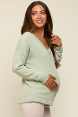 Light Olive Ribbed V-Neck Long Sleeve Maternity Top