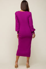 Purple Side Slit Sweater Knit Maternity Midi Dress