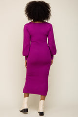 Purple Side Slit Sweater Knit Midi Dress