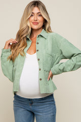 Green Corduroy Raw Hem Maternity Shacket