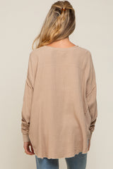 Beige Front Button Drop Shoulder Long Sleeve Maternity Top