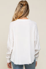 White Front Button Drop Shoulder Long Sleeve Maternity Top