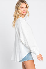 White Front Button Drop Shoulder Long Sleeve Top