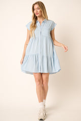 Denim Ruffle Tier Shirt Dress