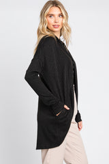 Black Ribbed Open Front Cardigan