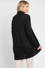 Black Ribbed Open Front Cardigan