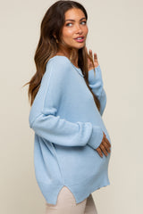 Light Blue Exposed Seam Side Slit Maternity Sweater