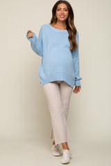 Light Blue Exposed Seam Side Slit Maternity Sweater