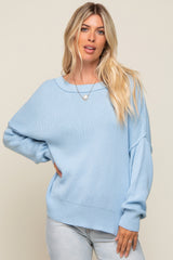 Light Blue Exposed Seam Side Slit Maternity Sweater