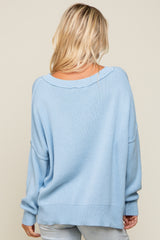 Light Blue Exposed Seam Side Slit Sweater