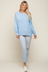 Light Blue Exposed Seam Side Slit Sweater