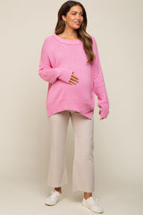 Pink Exposed Seam Side Slit Maternity Sweater