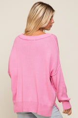 Pink Exposed Seam Side Slit Sweater