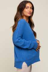 Royal Blue Exposed Seam Side Slit Maternity Sweater