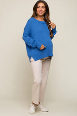 Royal Blue Exposed Seam Side Slit Maternity Sweater