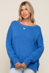 Royal Blue Exposed Seam Side Slit Sweater