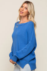 Royal Blue Exposed Seam Side Slit Sweater