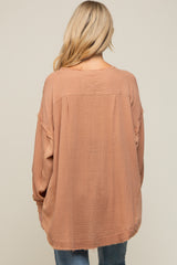 Mocha Lightweight Button Front Maternity Tunic