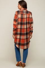 Rust Plaid Fleece Maternity Long Shirt Jacket