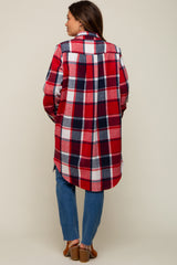 Red Plaid Fleece Maternity Long Shirt Jacket