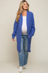 Blue Chunky Waffle Knit Maternity Cardigan