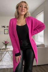 Fuchsia Chunky Waffle Knit Cardigan