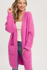 Fuchsia Chunky Waffle Knit Cardigan