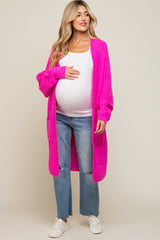 Fuchsia Chunky Waffle Knit Maternity Cardigan