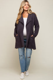 Charcoal Fuzzy Knit Draped Maternity Cardigan