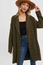 Olive Fuzzy Knit Draped Cardigan