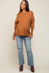 Camel Rib Knit Exposed Seam Maternity Sweater