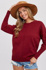 Burgundy Rib Knit Exposed Seam Maternity Sweater