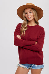 Burgundy Rib Knit Exposed Seam Sweater