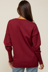 Burgundy Rib Knit Exposed Seam Maternity Sweater