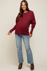 Burgundy Rib Knit Exposed Seam Maternity Sweater