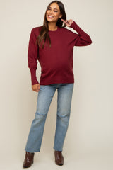 Burgundy Rib Knit Exposed Seam Maternity Sweater