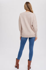 Beige Rib Knit Exposed Seam Sweater